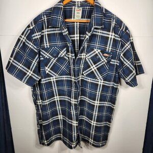 Men's Dickies Blue and White Plaid Short Sleeve Button Shirt 3XL